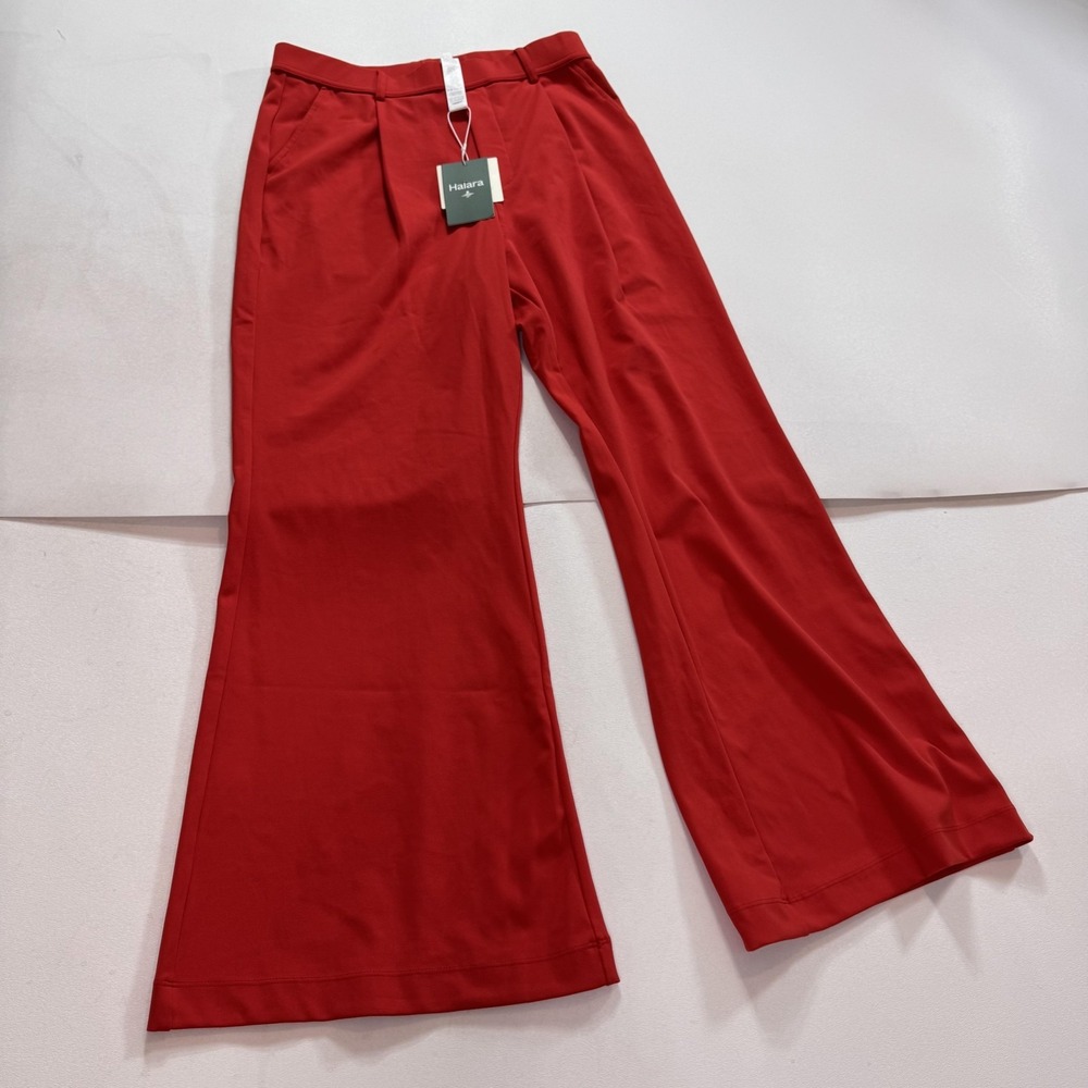 Halara Pants Womens M Petite Red Flare Leg‎ Pull On Stretch Pockets Khakis